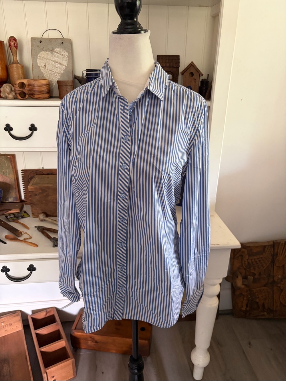 Bariloche Blue and White Striped Women’s Button-Up Shirt